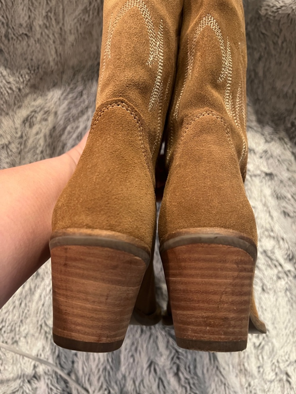 👣DINGO 1969 Thunder Road Camel Tan Suede Cowboy Cowgirl Western Tall Boots 6.5 - Picture 10 of 13